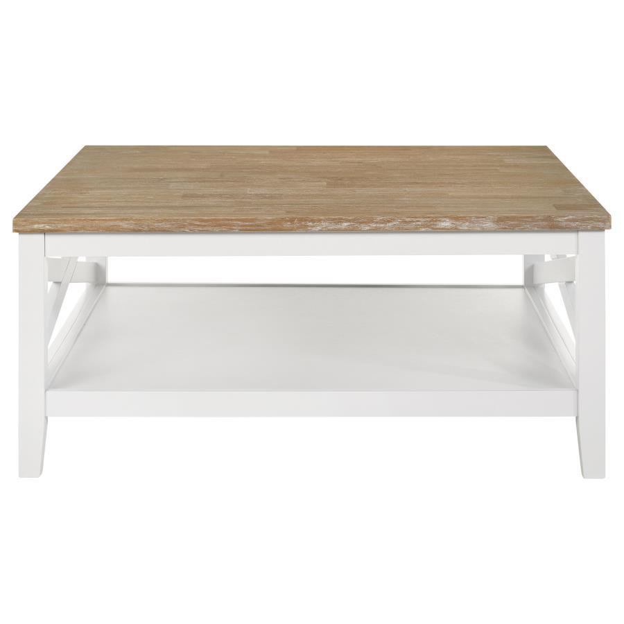 Maisy - Square Wooden Coffee Table With Shelf - Brown and White