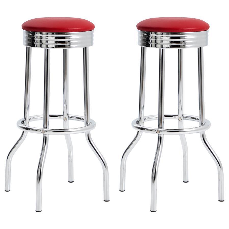 Theodore - Upholstered Top Bar Stools (Set of 2) - Red and Chrome
