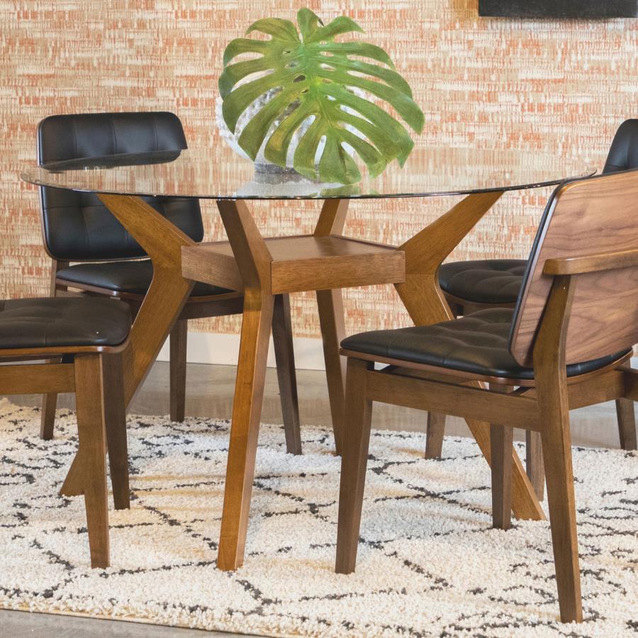 Paxton - 48" Round Glass Top Dining Table - Clear and Nutmeg