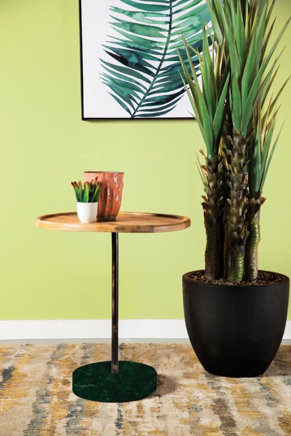 Ginevra - Round Marble Base Accent Table - Natural and Green
