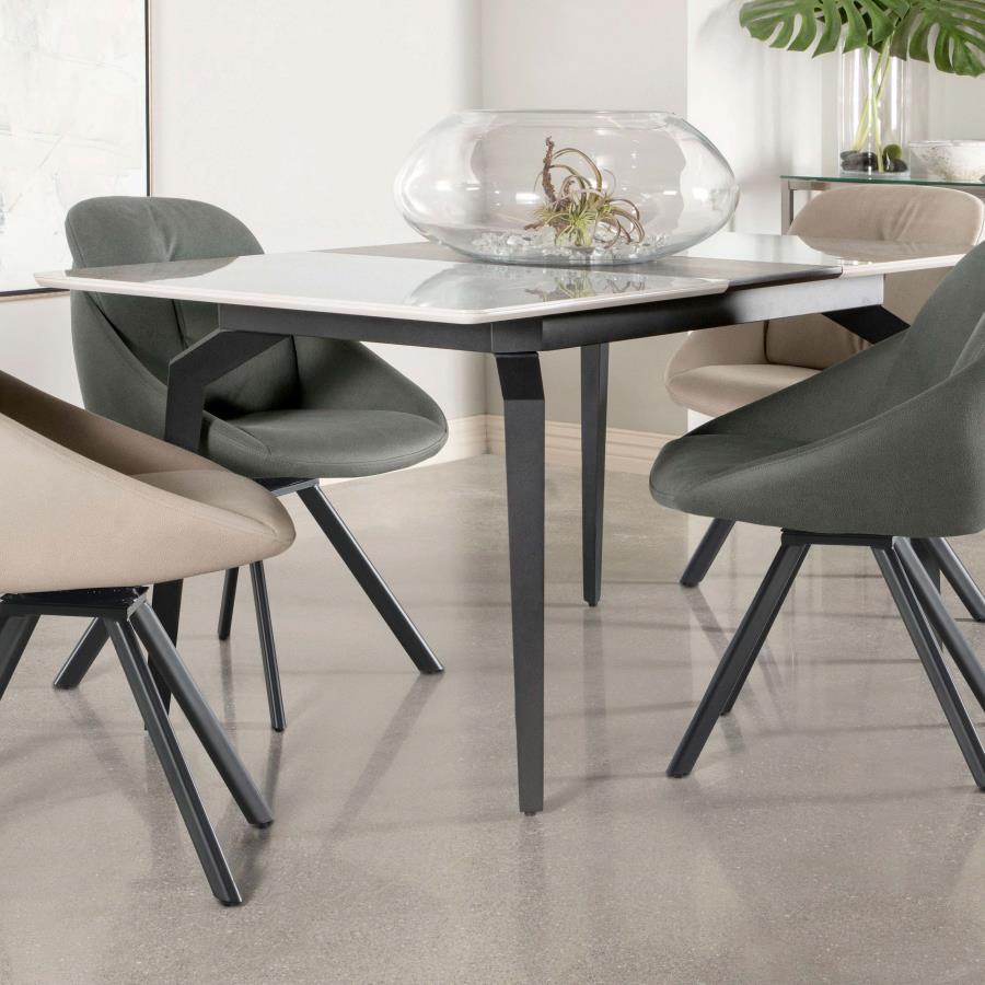 Mina - Rectangular Dining Table - Grey Ceramic and Sandy Black