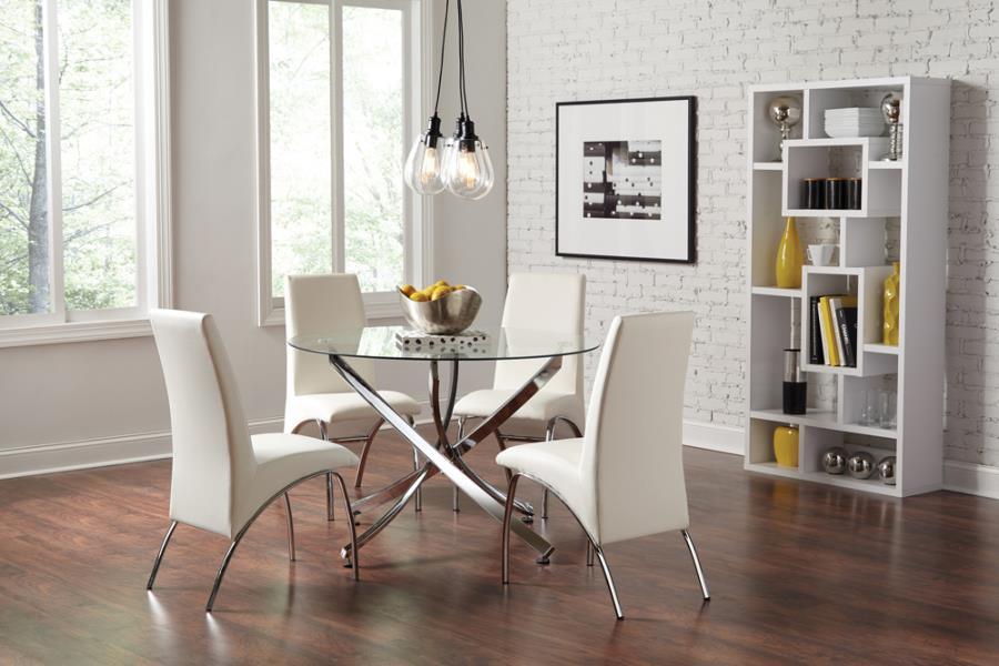 Beckham - 5-Piece Round Dining Set - Chrome and White