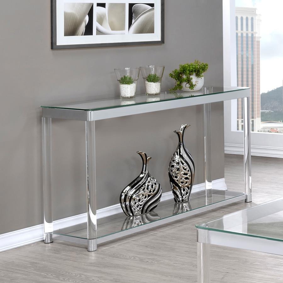Anne - Sofa Table With Lower Shelf - Chrome and Clear