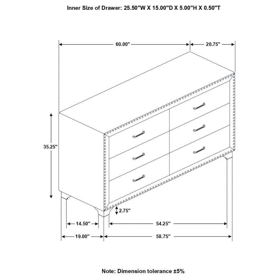 Melody - 6-drawer Upholstered Dresser