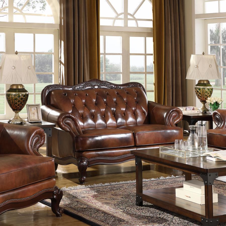 Victoria - Tufted Back Loveseat - Tri-Tone and Brown