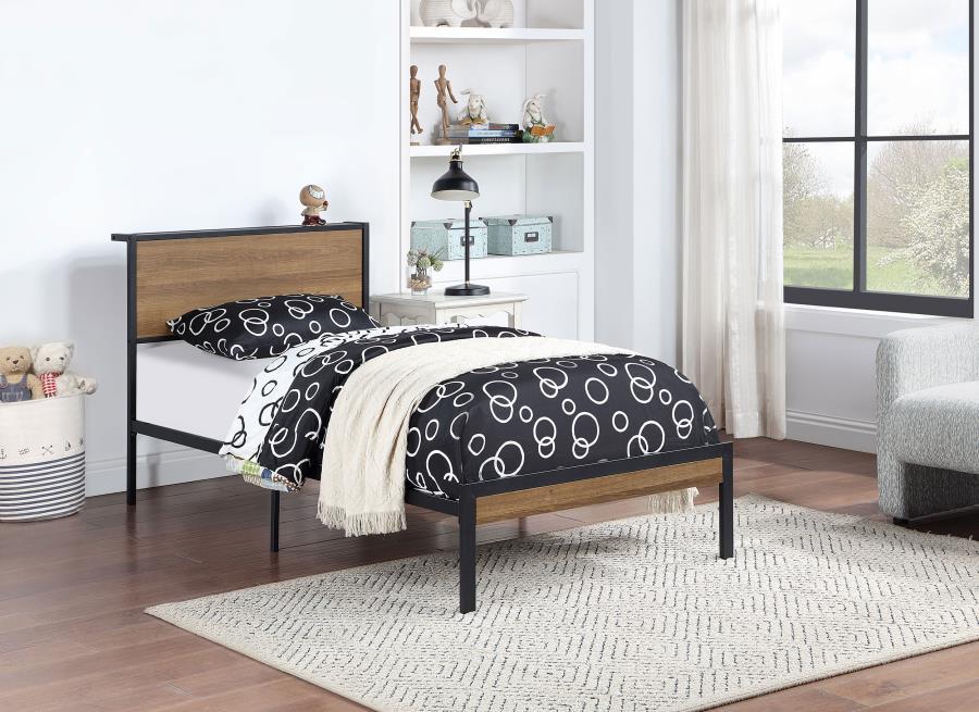 Ricky - Twin Platform Bed - Light Oak And Black