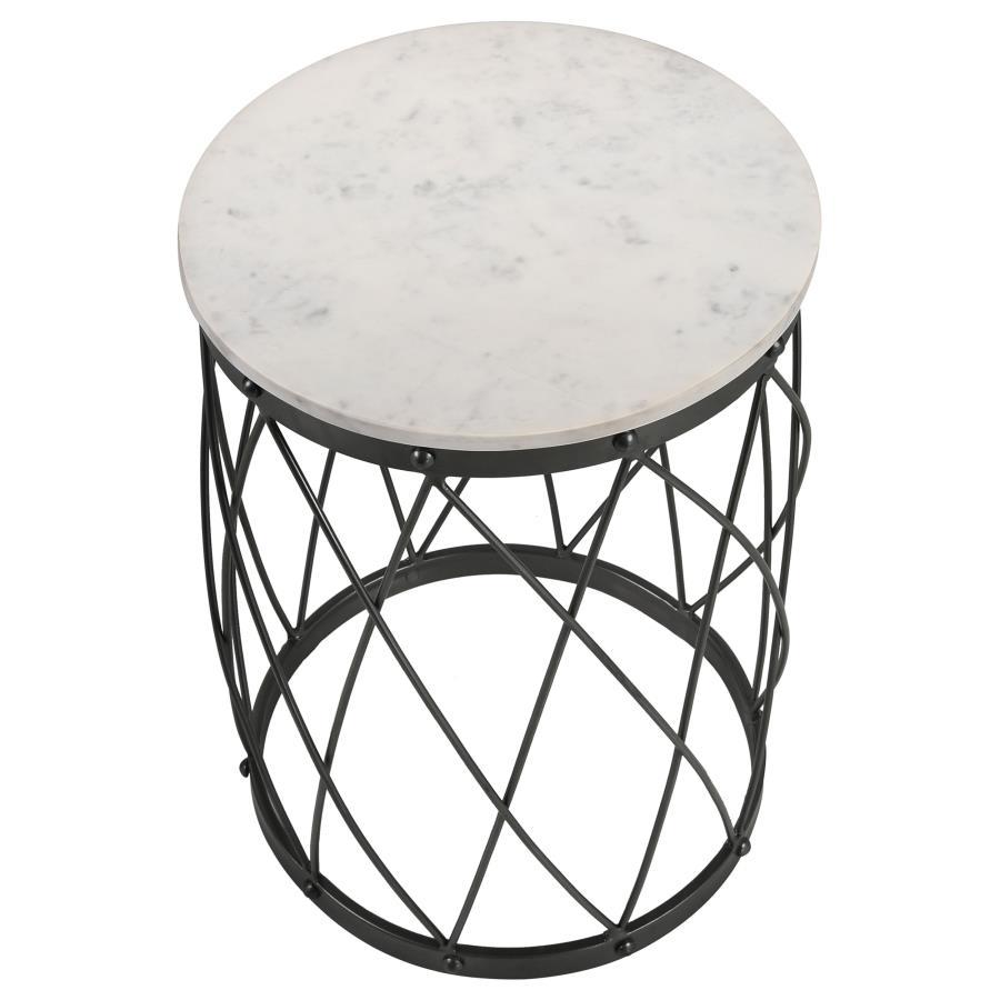 Tereza - Round Accent Table With Marble Top - White and Black