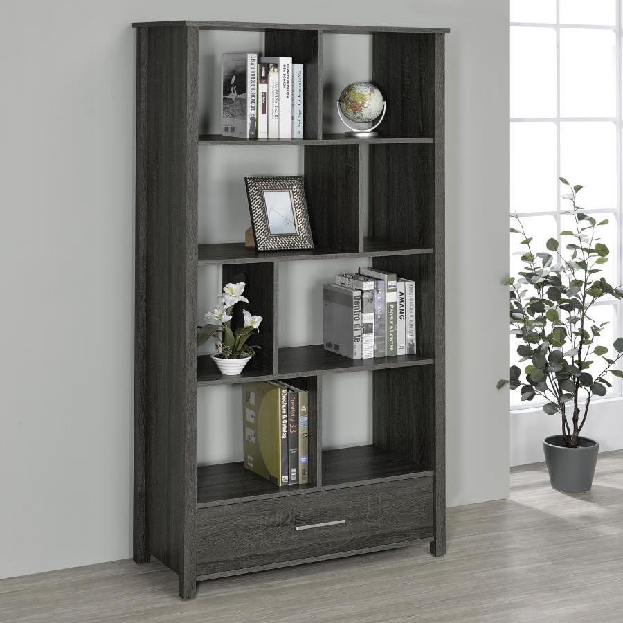 Dylan - Rectangular 8-Shelf Bookcase - Weathered Grey
