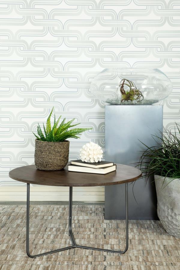 Yaritza - Round Accent Table With Triangle Wire Base - Natural and Gunmetal