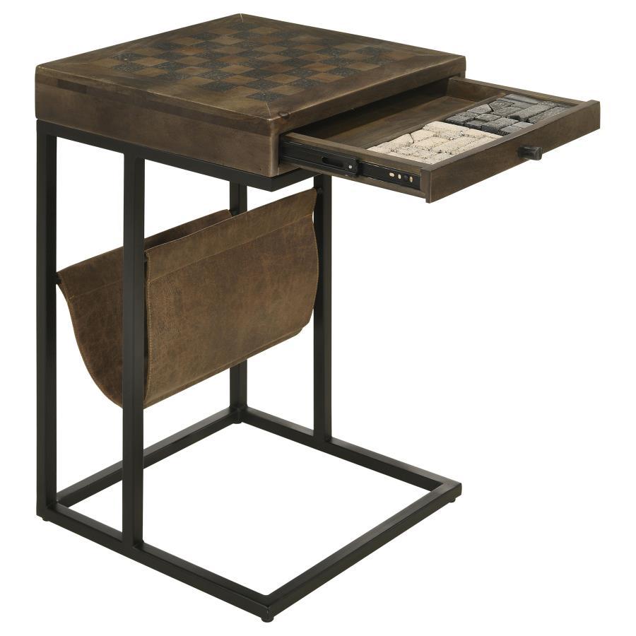 Chessie - 1-Drawer Square Side Table With Leatherette Sling - Tobacco and Black