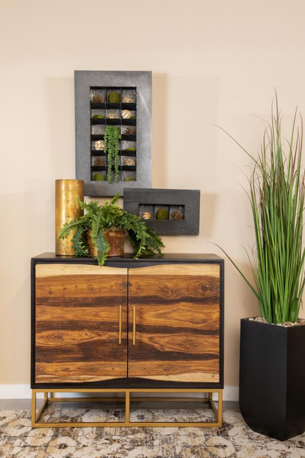 Zara - 2-Door Accent Cabinet - Black Walnut and Gold