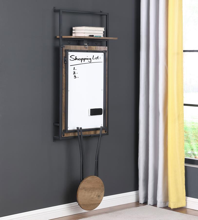 Riley - Foldable Wall Desk With Stool - Rustic Oak and Sandy Black