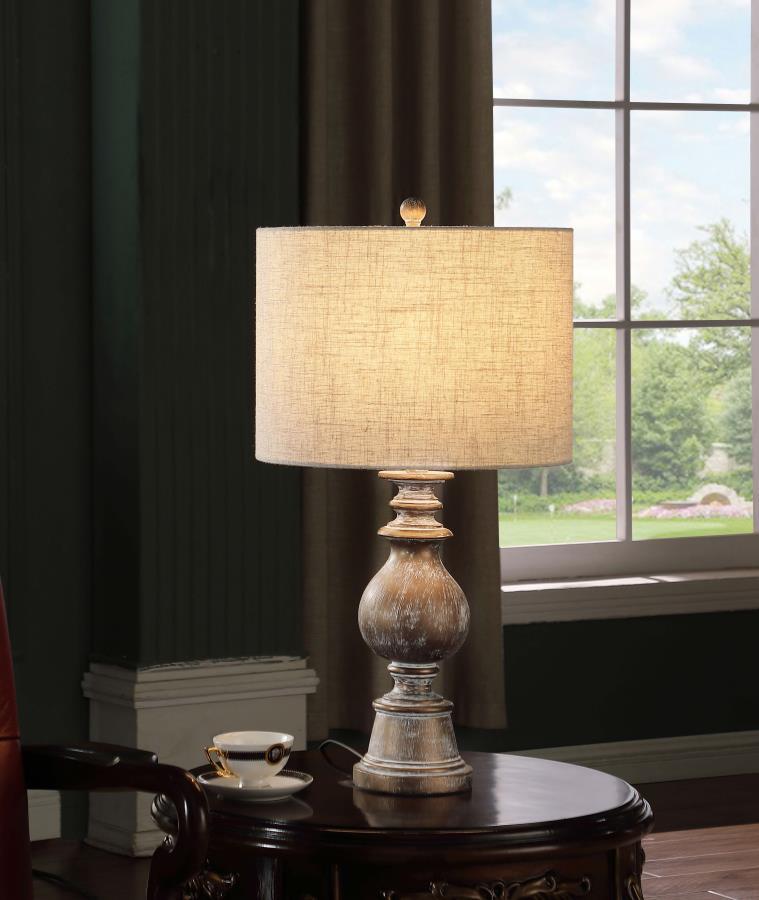 Brie - Drum Shade Table Lamp - Oatmeal and Antique Gold