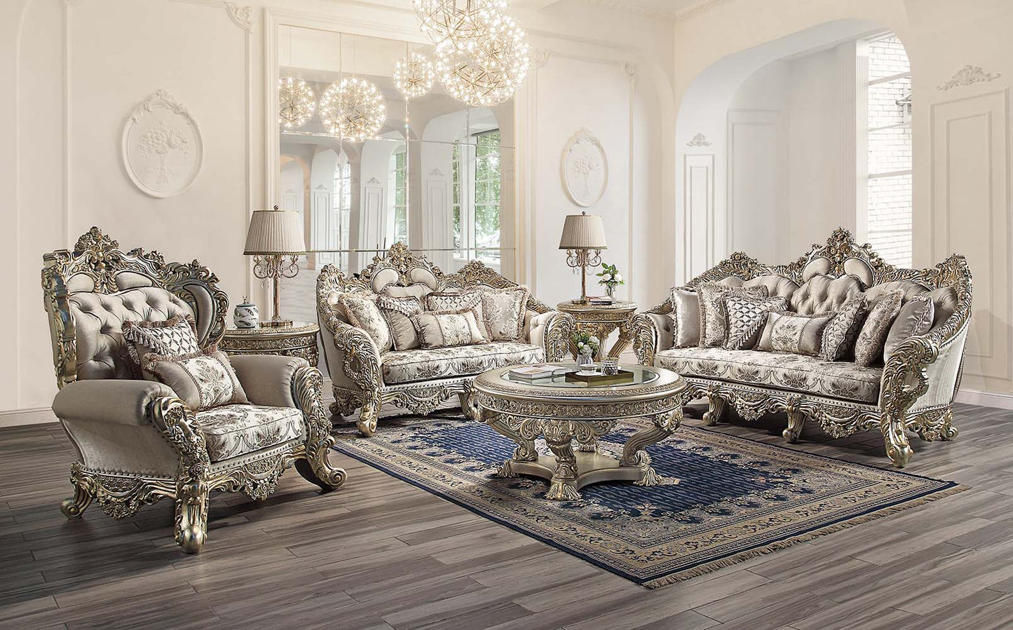 Danae - Sofa - Fabric, Champagne & Gold Finish