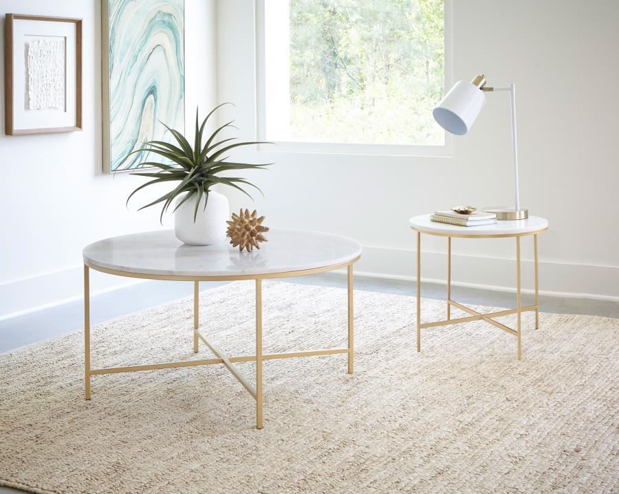 Ellison - Round X-Cross Coffee Table - White and Gold
