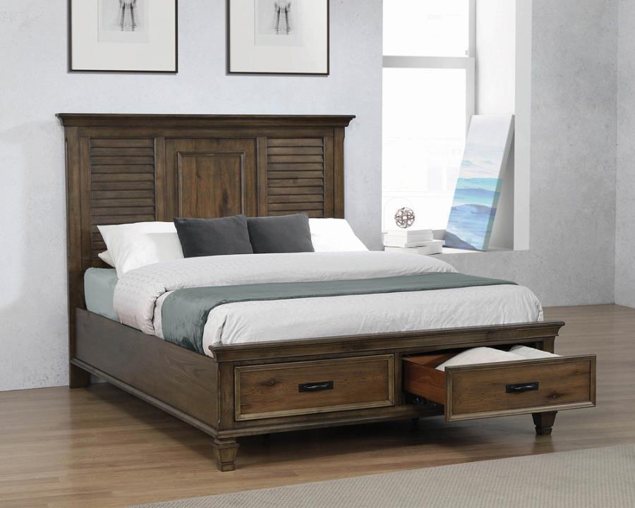 Franco - 4-Piece Eastern King Storage Bedroom Set - Burnished Oak