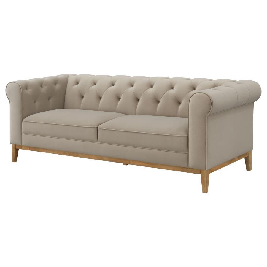 Sandrine - Button Tufted Tuxedo Arms Sofa - Camel