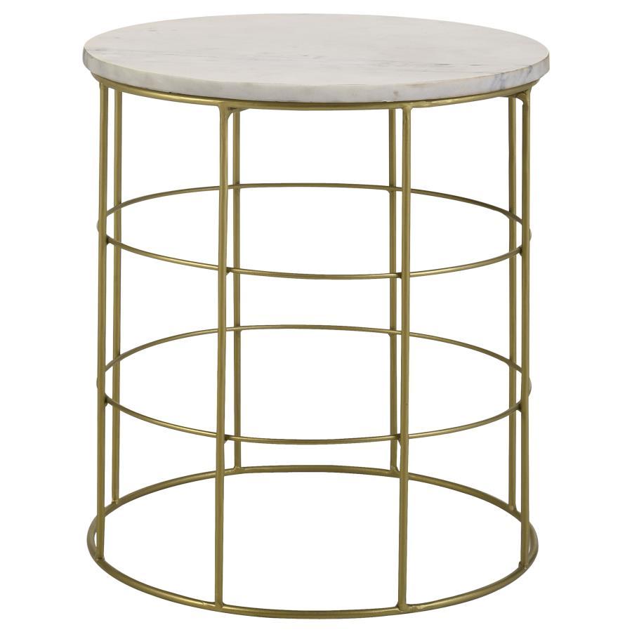 Heloisa - Round Accent Table With Marble Top - White
