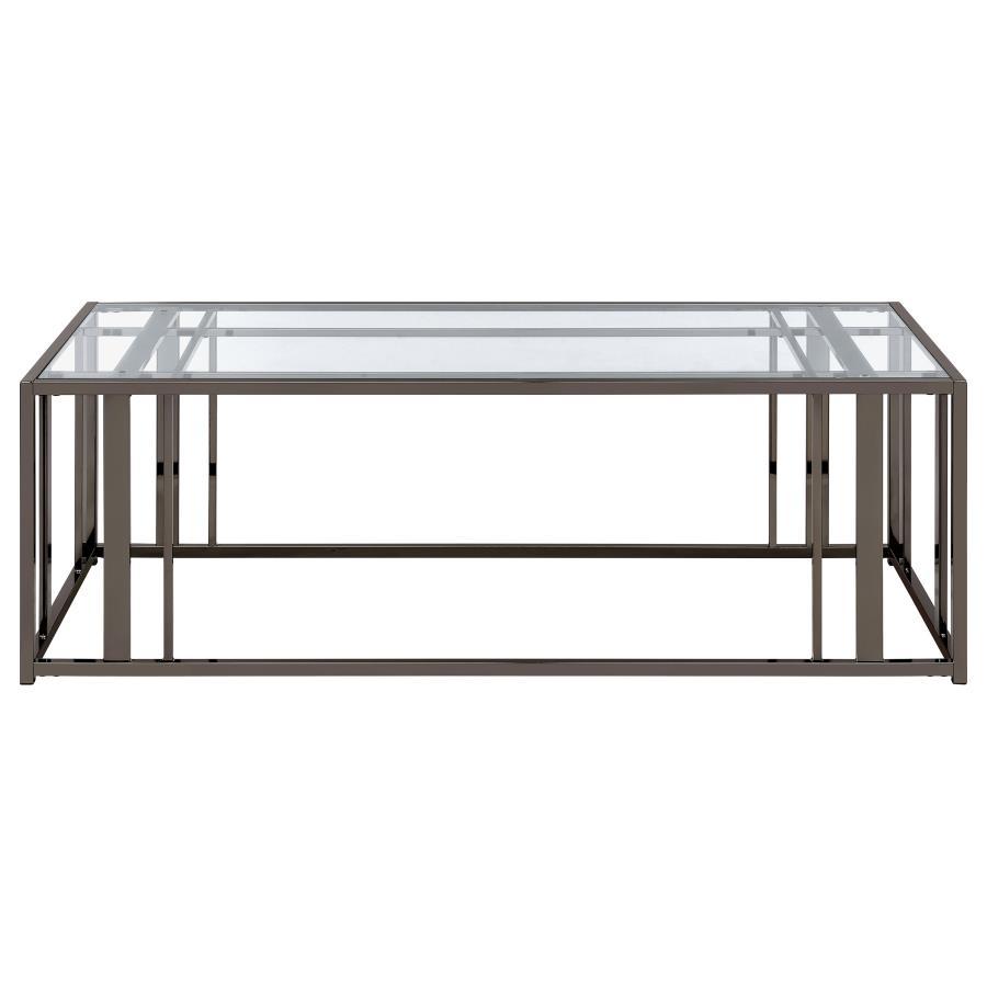 Adri - Rectangular Glass Top Coffee Table - Clear and Black Nickel