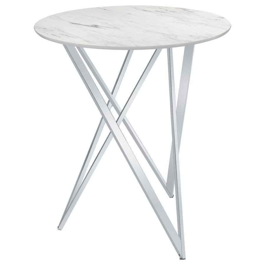 Bexter - Faux Marble Round Top Bar Table - White and Chrome