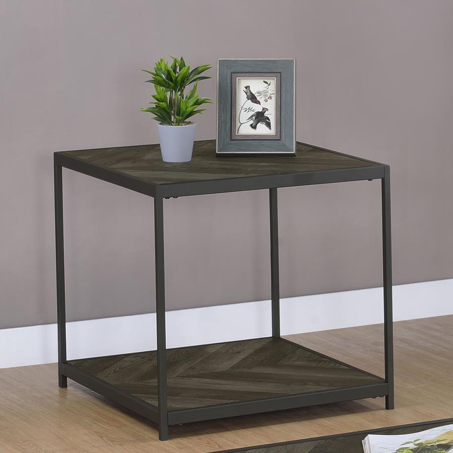 Beckley - Chevron End Table - Rustic Grey Herringbone
