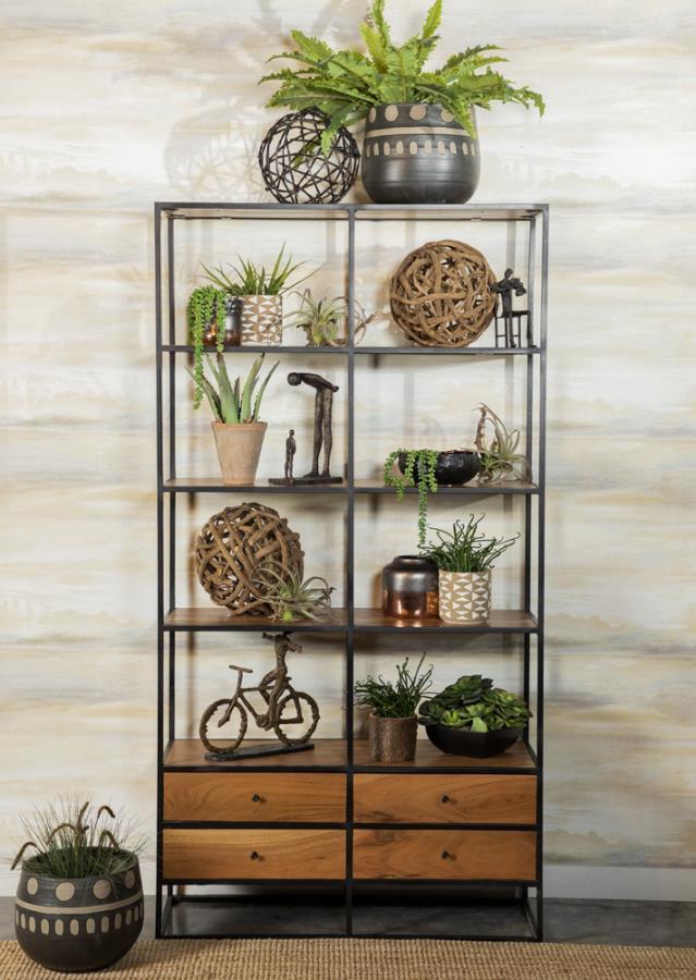 Belcroft - 4-Drawer Etagere - Natural Acacia and Black