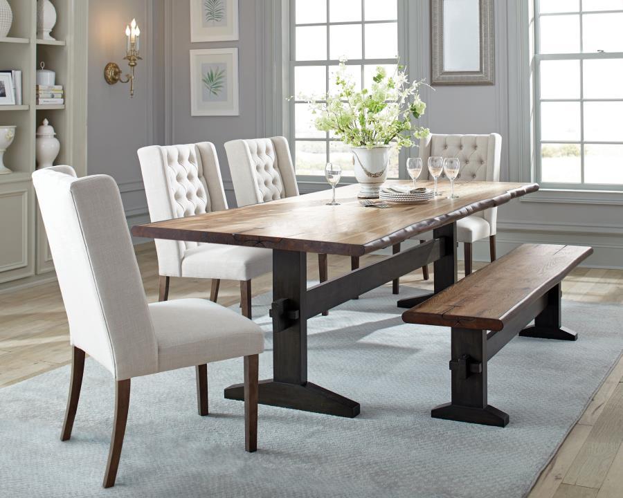 Bexley - Rectangular Live Edge Dining Set - Natural Honey and Espresso