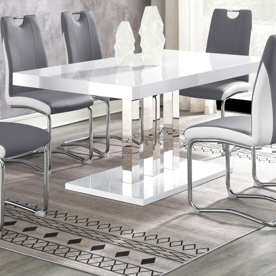 Brooklyn - Rectangular Dining Table - White High Gloss and Chrome