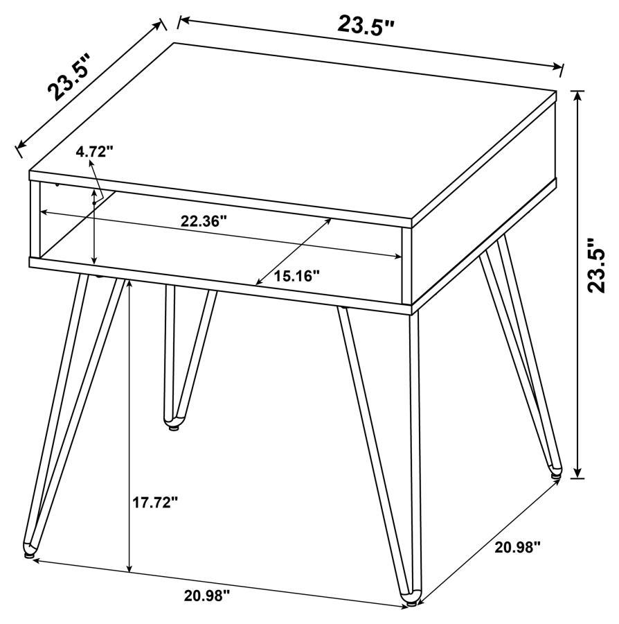 Fanning - Square End Table With Open Compartment - Golden Oak and Black