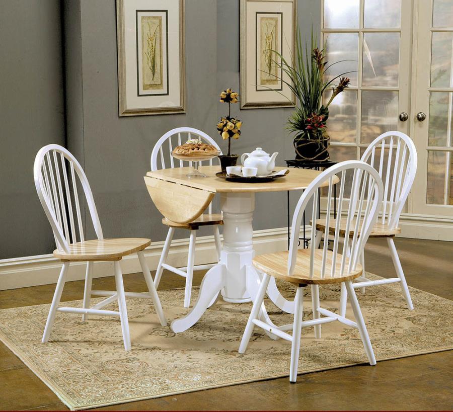 Allison - Drop Leaf Round Dining Table - Natural Brown and White