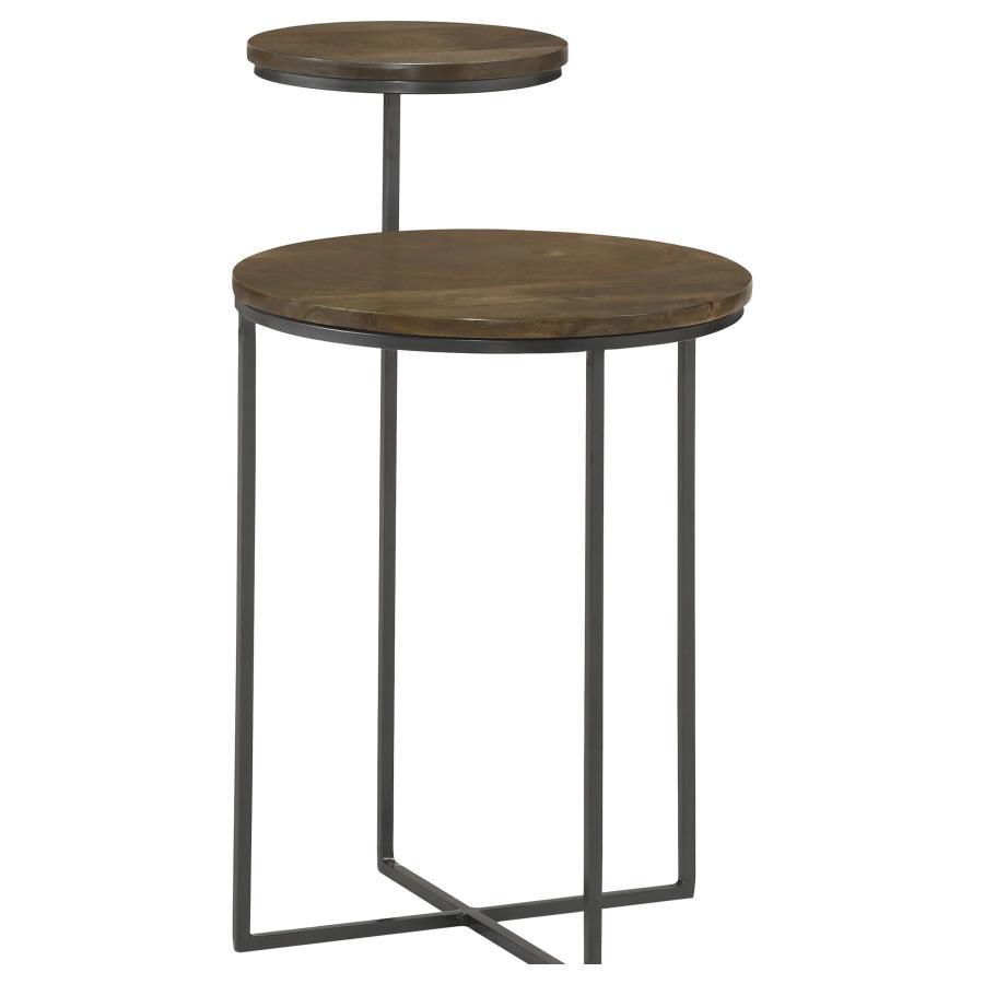 Yael - Round Accent Table - Natural and Gunmetal