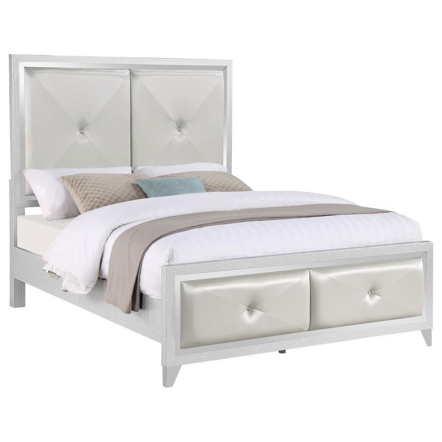 Larue - Upholstered Tufted Eastern King Panel Bed - Silver