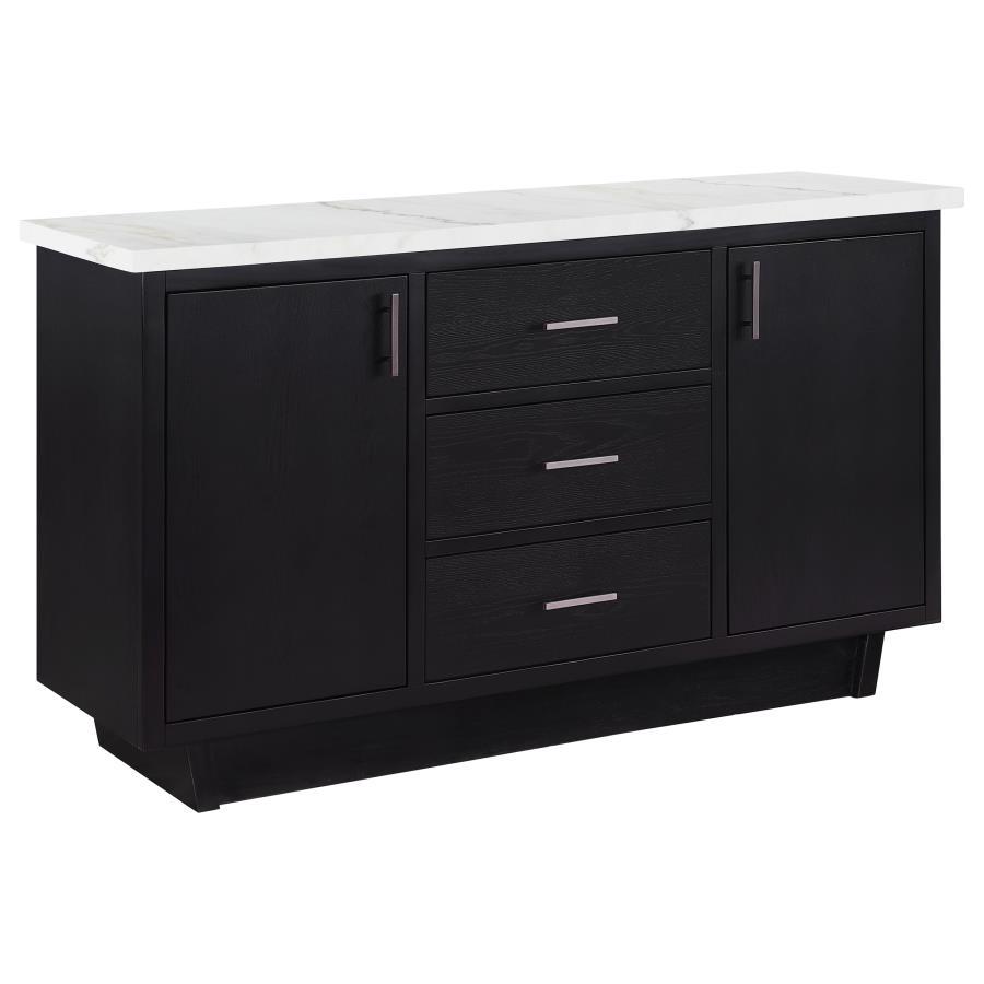 Sherry - 3-Drawer Marble Top Dining Sideboard Server - White and Rustic Espresso