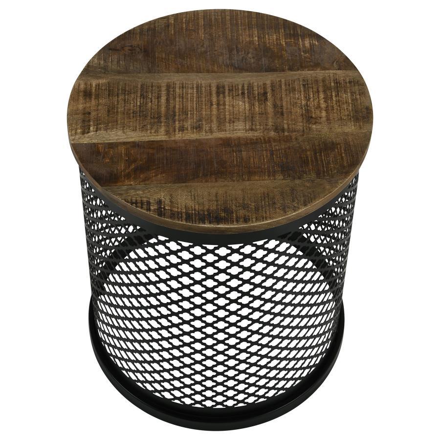 Aurora - Round Accent Table With Drum Base - Natural and Black