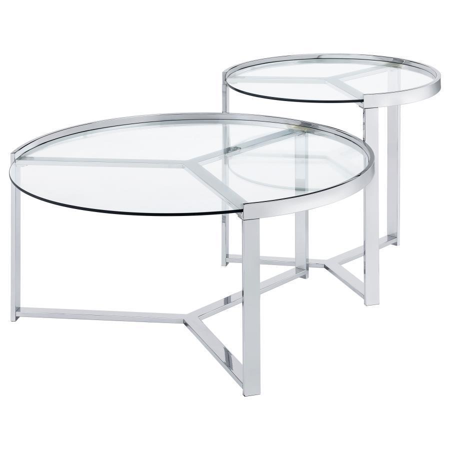 Delia - 2-Piece Round Glass Top Nesting Coffee Table - Clear and Chrome