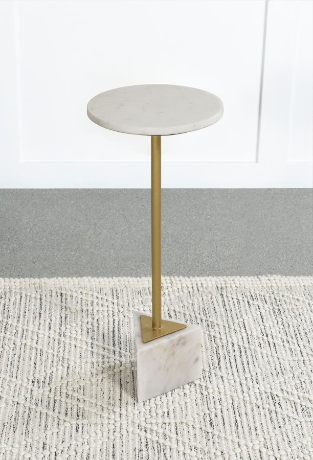 Fulcher - Round Metal Side Table - White and Gold
