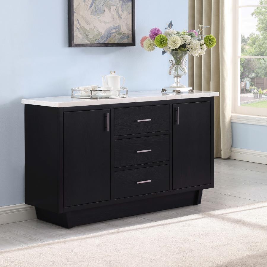 Sherry - 3-Drawer Marble Top Dining Sideboard Server - White and Rustic Espresso