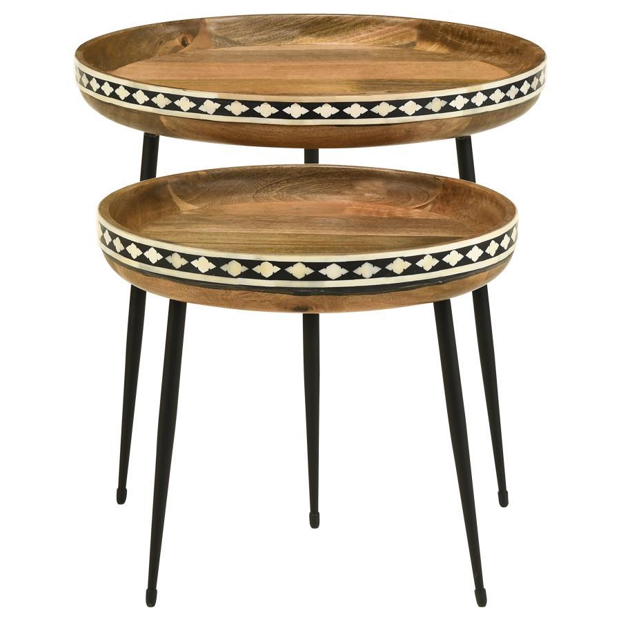 Ollie - 2-Piece Round Nesting Table - Natural and Black