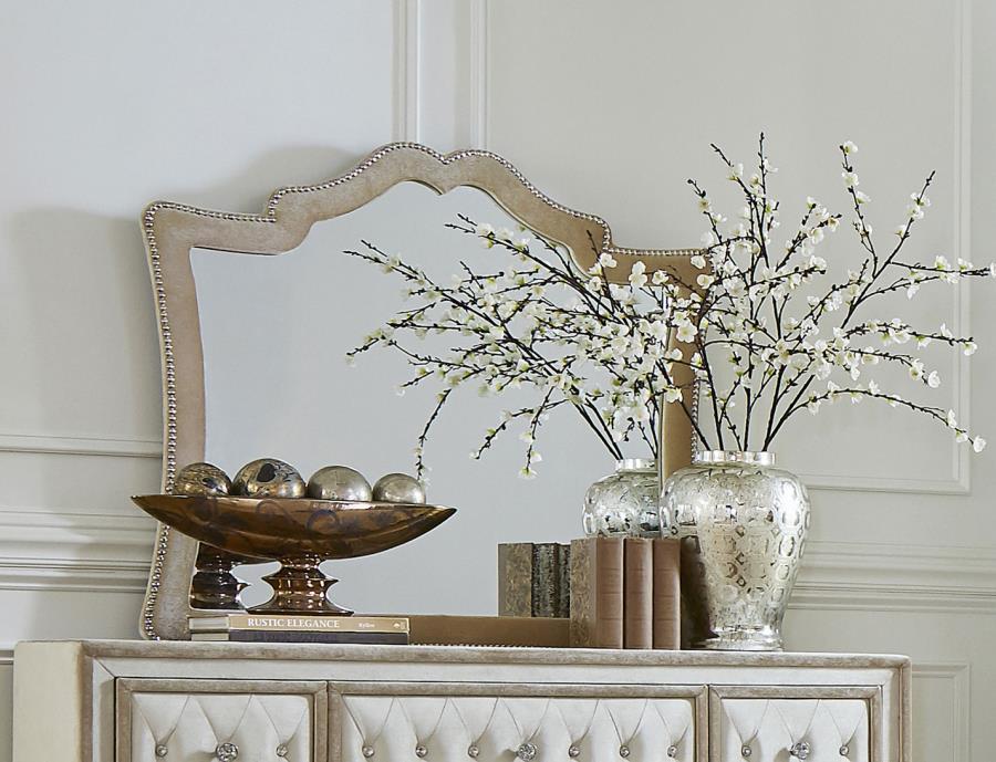 Antonella - Dresser Mirror With Nailhead Trim - Camel