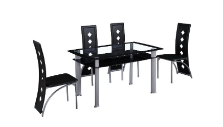 1500 5 Piece Glass Black Dining Set
