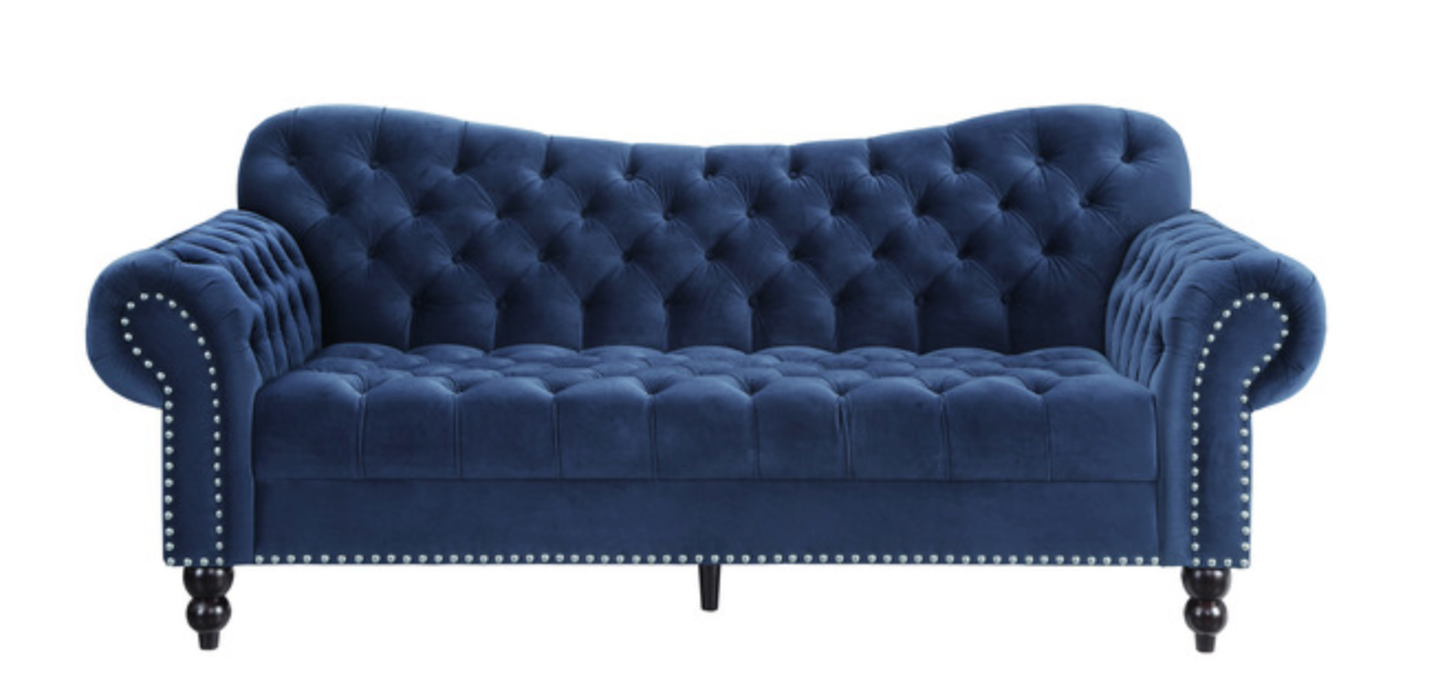 9330BU Rosalie Collection Blue Velvet Sofa & Loveseat Set 2 Piece Set