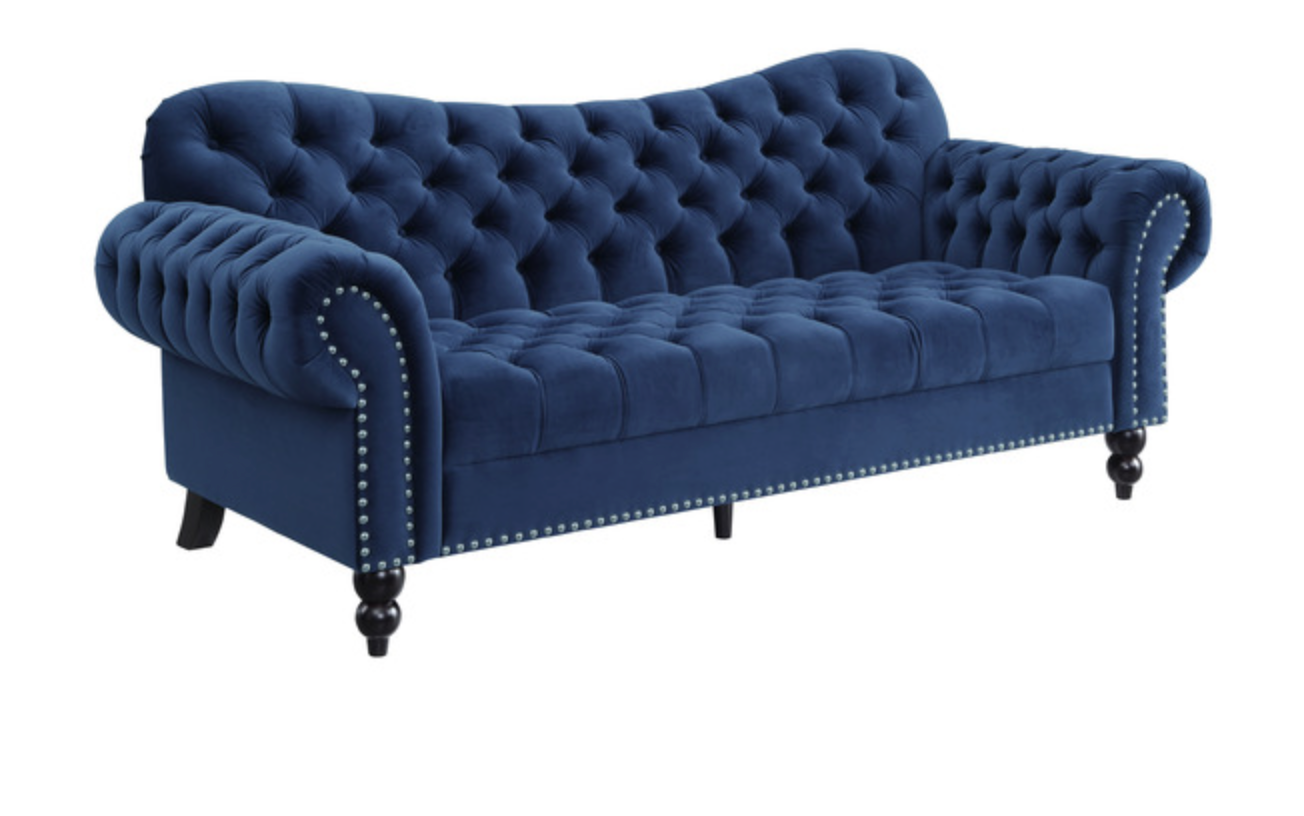 9330BU Rosalie Collection Blue Velvet Sofa & Loveseat Set 2 Piece Set