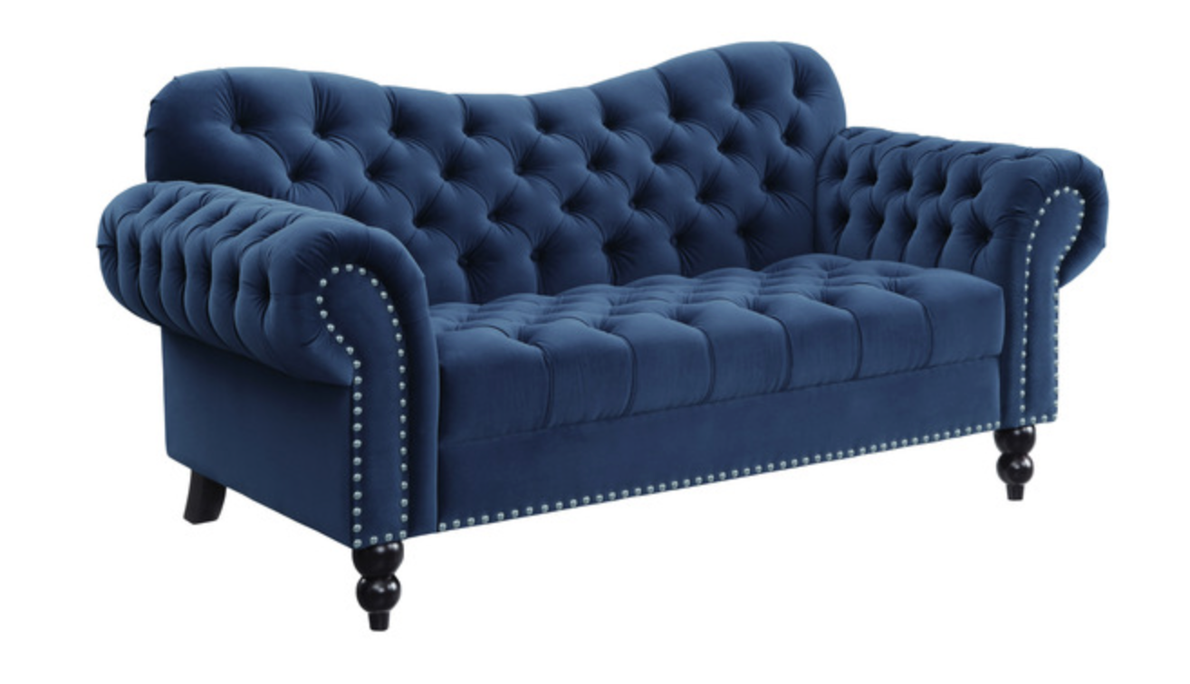 9330BU Rosalie Collection Blue Velvet Sofa & Loveseat Set 2 Piece Set