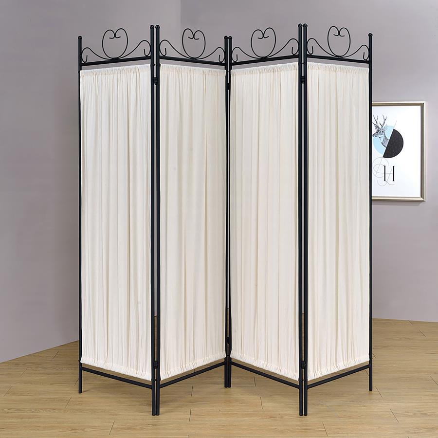 Dove - 4-Panel Folding Screen - Beige and Black