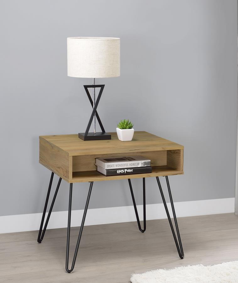 Fanning - Square End Table With Open Compartment - Golden Oak and Black