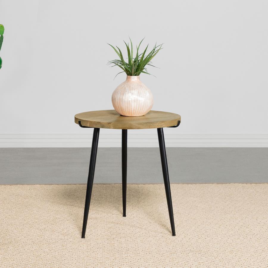 Pilar - Round Solid Wood Top End Table - Natural and Black