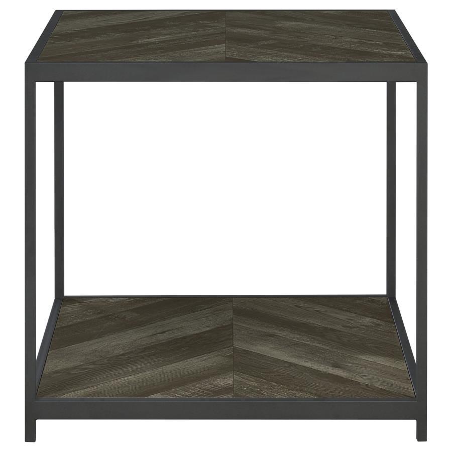 Beckley - Chevron End Table - Rustic Grey Herringbone