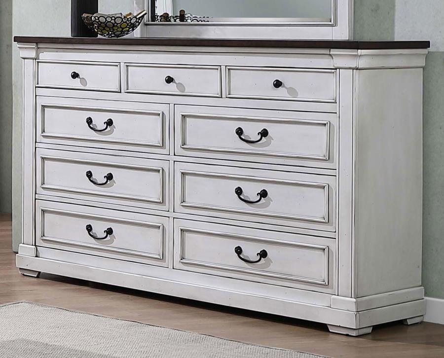 Hillcrest - 9-Drawer Dresser - Dark Rum and White