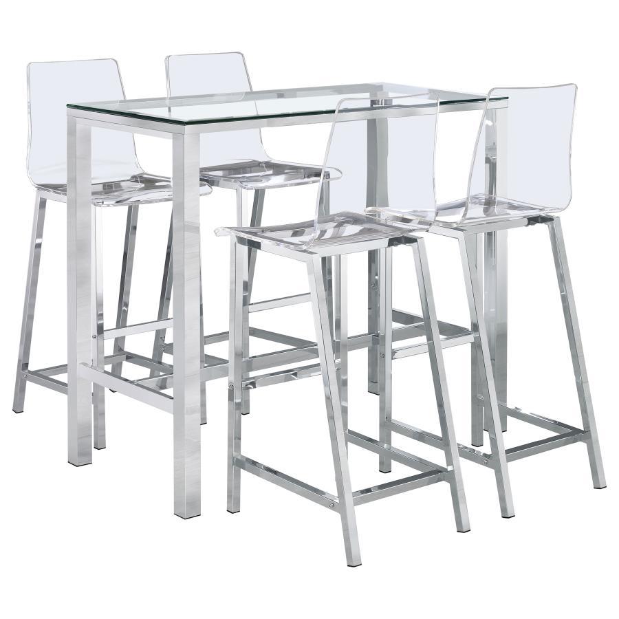Tolbert - 5-Piece Bar Set With Acrylic Chairs - Clear And Chrome