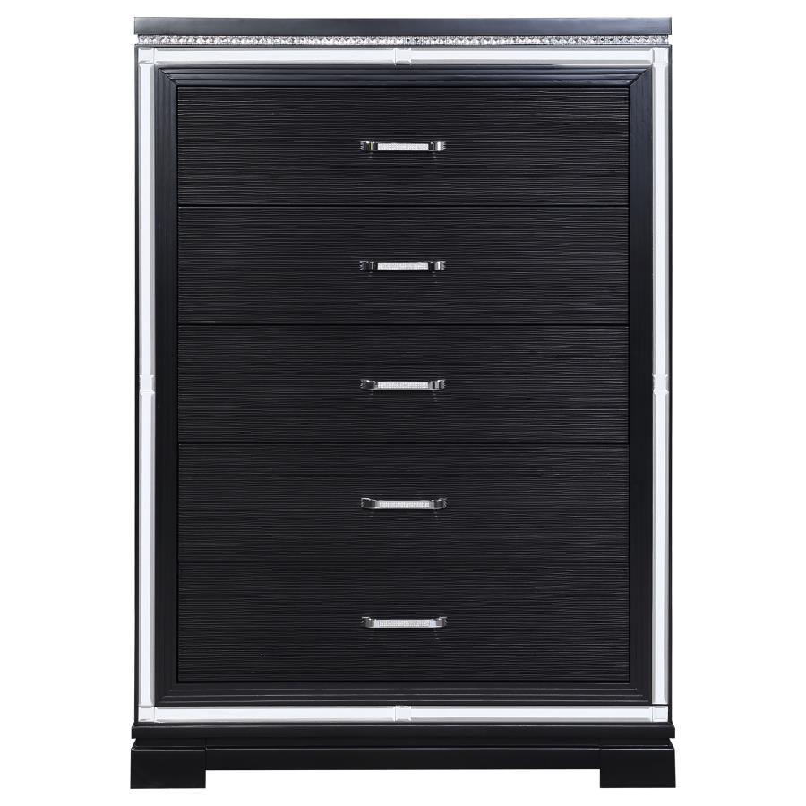 Cappola - Rectangular 5-Drawer Chest - Silver and Black